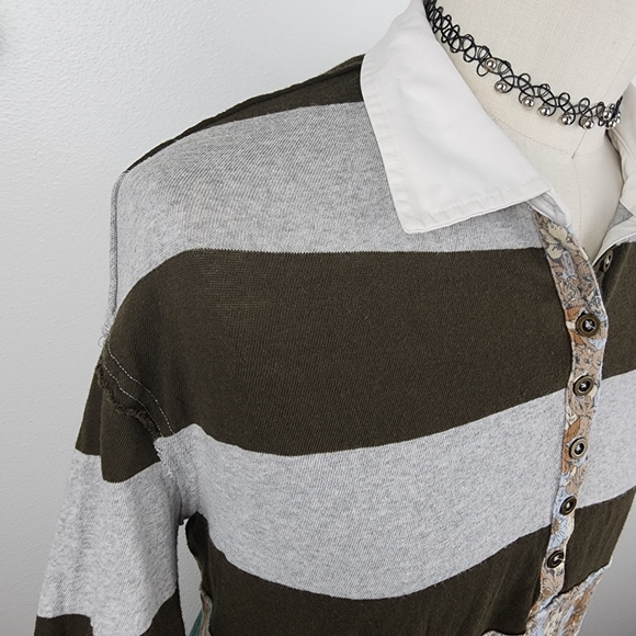 We The Free P+S Eloise Striped Multicolor Women's Polo Boho Top - Picture 5 of 8